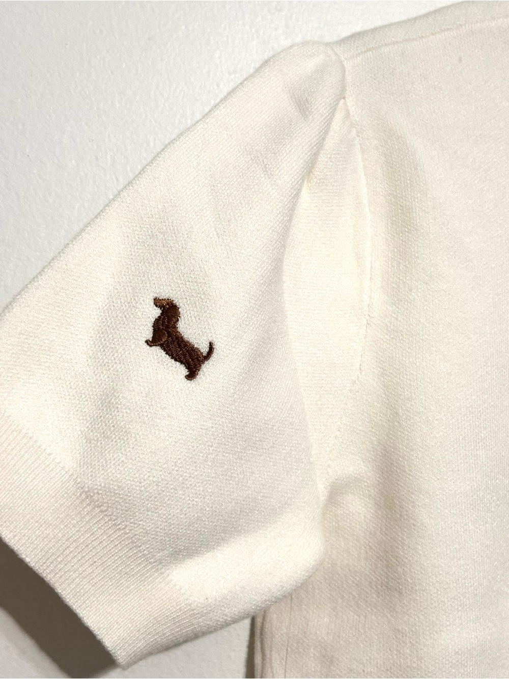 Anthropologie Cream Beige Dog Dachshund Sweater Puff Sleeve preppy old money NWT - Picture 9 of 12